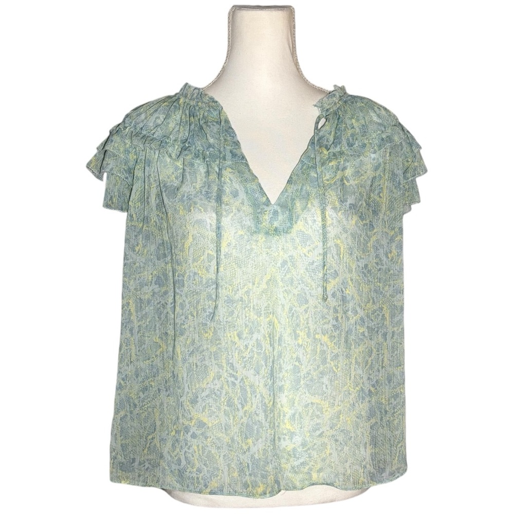 Karlie‎ Women's Medium Snake Print Sheer Chiffon Blouse Top Short Sleeve V Neck